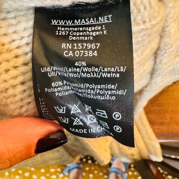 Masai Felisa Copenhagen Fisherman Cable Knit Ivory Turtleneck Wool Sweater S - Picture 5 of 7